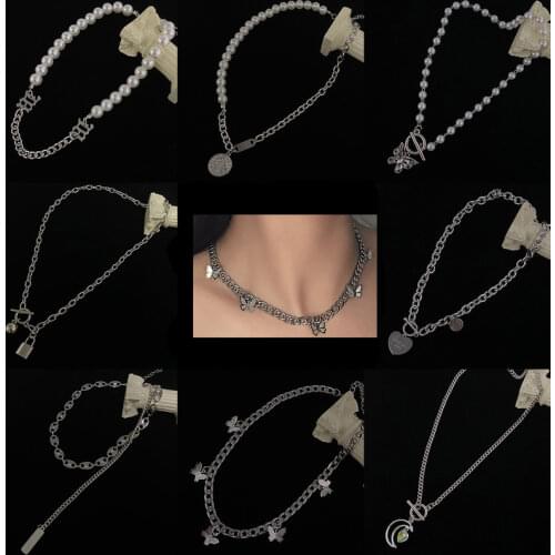 VSnow Butterfly Angel Lock Key Smile Face Pearl Pendant Necklace for Women Stylish Moon Love Coin Medallion Necklace Jewelry