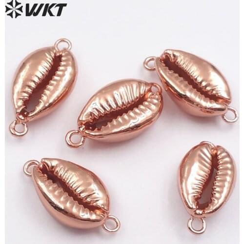 WT-JP051 Double Hooks Natural Raw Cowrie Shell Pendant With Rose Gold Dipped Connector Or Pendant Special Gift For Women