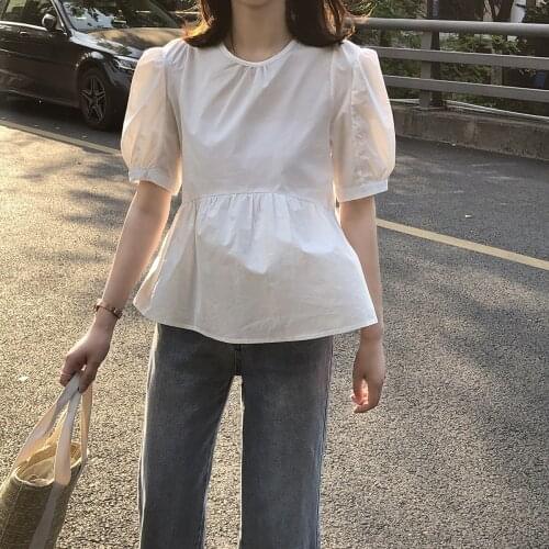 YLO YLO 2020 round collar doll shirt female French bubble sleeve small shirt slim shirt female 2020-05