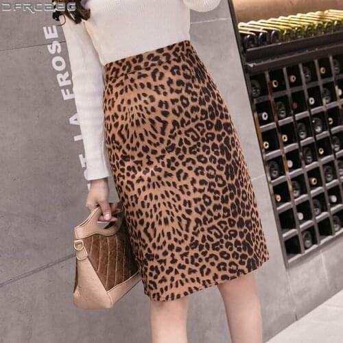 2020 Autumn Vintage Leopard Print Skirt Women High Waist Bodycon Pencil Skirt Suede Velvet Femme Jupes Split Wrap Midi Skirt