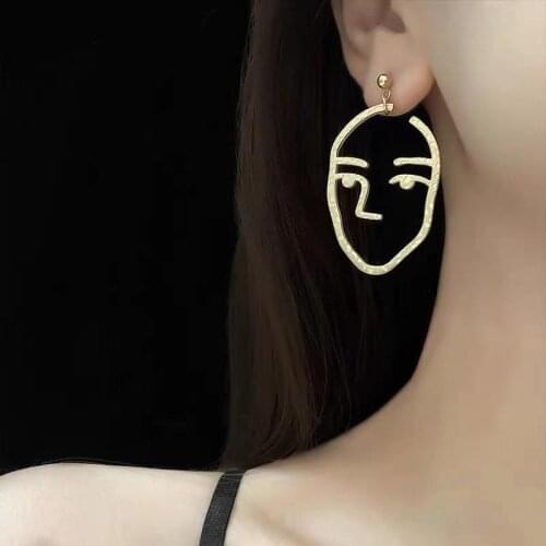 Wild & Free Retro Punk Style Hollow Out Earrings For Women Stainless Steel Human Face Ear Drop Unusual Earring Jewelry 2020