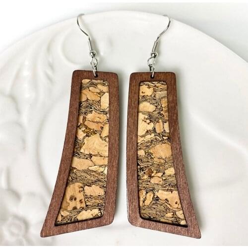 2021 New Natural Wooded Cork Earrings for Women Genuine Leather Cheetah Animal Print Leather Earrings Jewelry