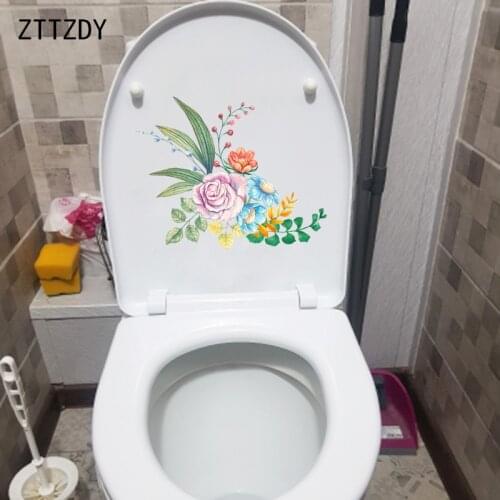 ZTTZDY 24.5*19.7CM Hand Painted Watercolor Flowers Bedroom Wall Decal WC Toilet Seat Stickers T2-0366