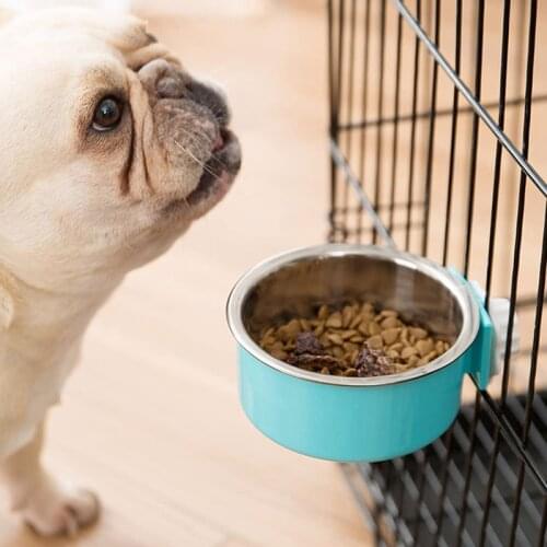 2 Pieces Crate Dog Bowl Removable Stainless Steel Pet Kennel Hanging Food Water Feeder Bowl Cage Coop Cup with Spoon