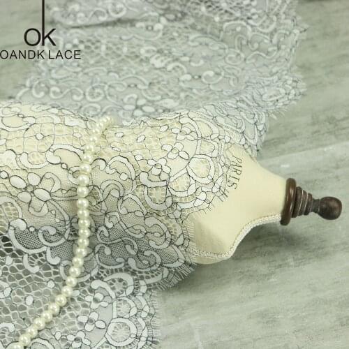 34 cm wide Eyelash Lace Fabric DIY Decorative High Quality Soft Off Nylon Eyelash Lace Trim Wedding Dress Fabric