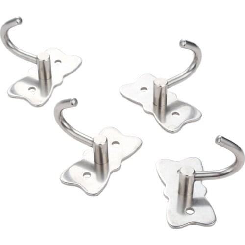 4pcs Single Hook Wall Mount Butterfly Shape Coat Towel Hanger 304 Stainless Steel Hooks 60x30mm for Jackets Bathrobes