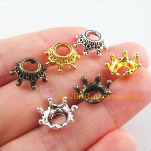 40Pcs Retro Tibetan Silver Tone Gold Antiqued Bronze Color Crown Spacer Beads Charms 13mm