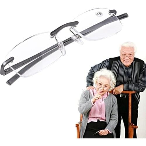 Aluminum Metal Rimless Reading Glasses Presbyopic Eyeglass Resin Lense +1.0~+3.5