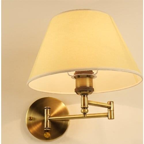 American Bronze Rocker Wall Lamps Living Room Bedside Bedroom Aisle Sheepskin Fabric Sconce Wall Lights Folding Deco Fixtures