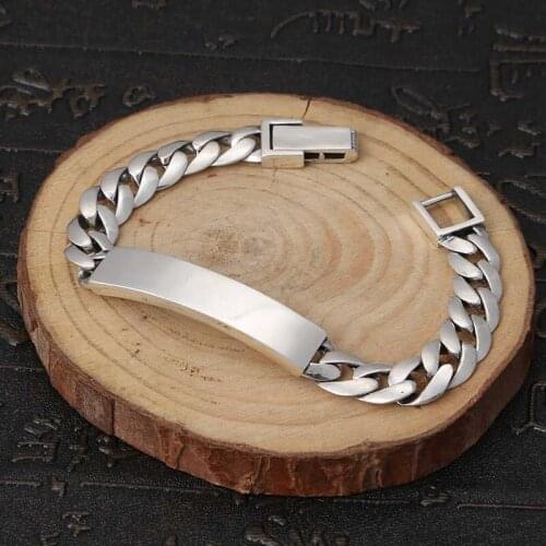 Pure 925 Sterling Silver 8mm 17cm 20cm Retro Simple Bracelets Women Men Fine Miami Cuban Chain Hip Hop Bracelet Bangle