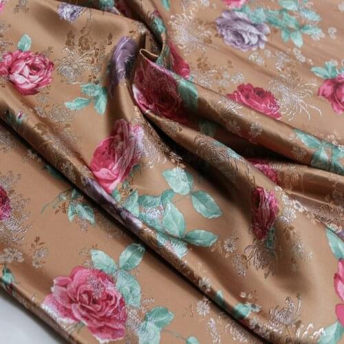CF604 Red Peony Coffee Fabrics Jacquard Brocade Fabrics Chinese Silk Cheongsam Cushion Cloth Decoration Fabrics DIY Materials