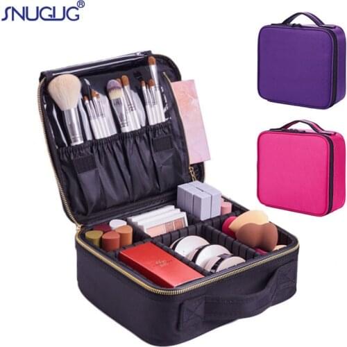 SNUGUG Women Fashion Cosmetic Case Travel Makeup Organizer Professional Make Up Box Beauty Cosmetics Bag Artist Makeup Suitcase