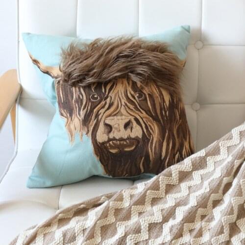 DUNXDECO Cushion Cover Decorative Pillow Case Modern Simple Bull Embroidery Blue Cushion Sofa Chair Bedding Coussin Decorating