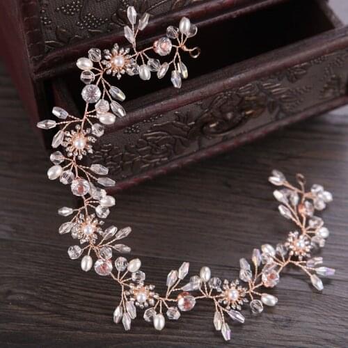Handmade Floral Bridal Hairbands Tiaras Rhinestone Crystal Simulated Pearl Bead Headbands Bride Wedding Hair Jewelry Accessories