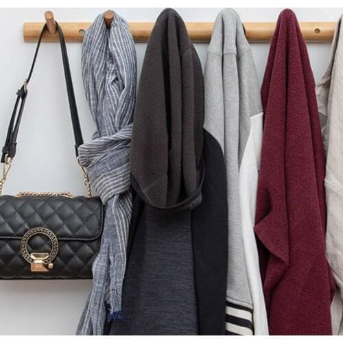 Eco-friendly Natural Wooden Coat Hooks Wall Hanger Hat Clothes Bag Rack Storage 37MF