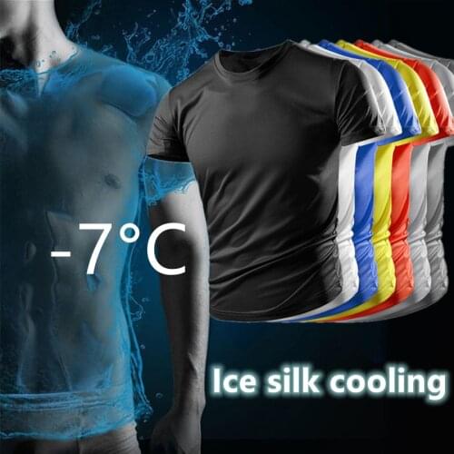 Summer Mens Ice Silk short-sleeved T-shirt Quick-drying Clothes Solid Color Mesh Breathable Loose Plus Size Sportswear