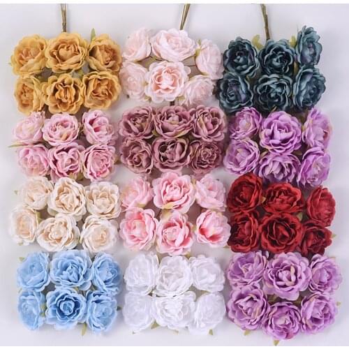 6Pc Artificial Flower High Quality Silk Rose Bouquet DIY Garland Wedding Party Home Decoration Gift Box Scrapbook Party Supplies