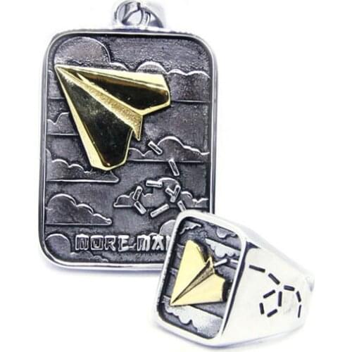 2018 Set Paper Plane Ring With Pendant 316L Stainless Steel Mens Ladies Golden Paper Plane Ring