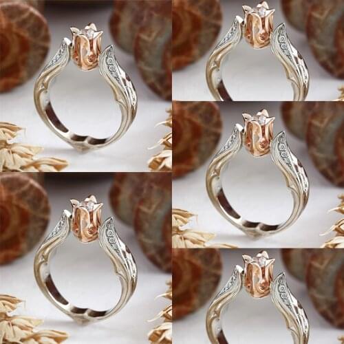 Rose Flower Rings for Women Rose Gold Color Rings Wedding Jewelry Female Rings Party Rhinestone Crystal Rings Accessories