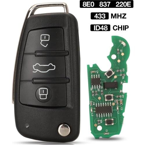 Kutery 433MHZ Folding Flip Remote 3 Buttons Car Key Shell For Audi A4 231G ID48 Chip FCCID:8E0837220E 2005 Years