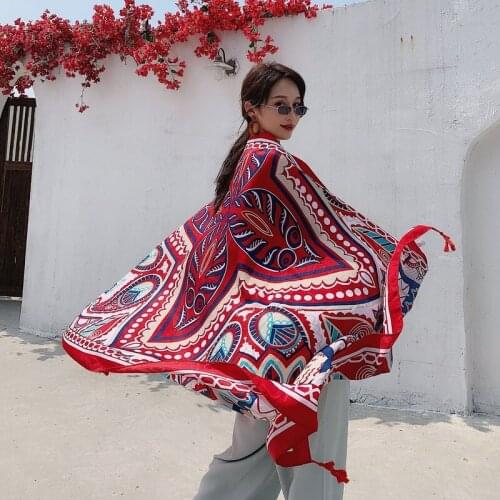 Summer Thin Style with Silk Scarf Womens Versatile Scarf Ethnic Style Scarf Super Large Sunscreen Shawl Beach Shawl Beach