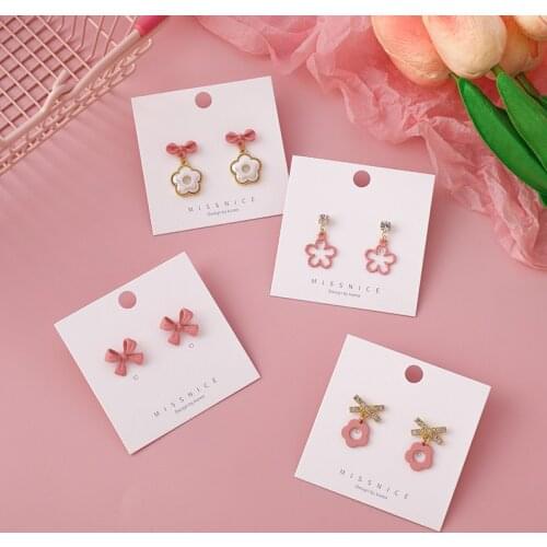 Cute Sweet Pink Bow Flower Earrings For Women Girl Student Fashion Ear Accessories 2021 New Romantic Simple Jewelry