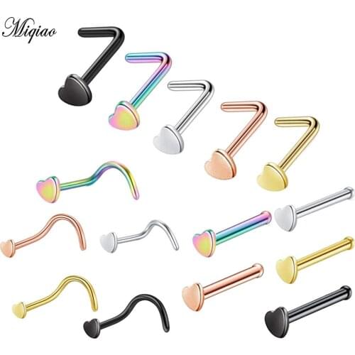 Miqiao 1pcs Hot Sale Stainless Steel Medical Heart-shaped Nose Nail Exquisite Body Piercing Jewelry
