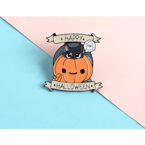 Cartoon Kitty Smiley Pumpkin Lapel Enamel Pins Happy Halloween Brooches Badges Clothes Bag Pins Jewelry Gifts For kids friends