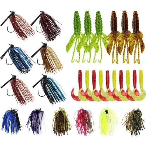 Easy Catch 28Pcs Fishing Football Jigs Kit Silicone Jig Skirt Soft Creature Craw Bait Artificial Lures Swim Jigs Set