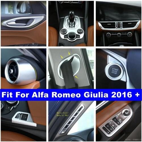 Matte Interior Refit Kit Pillar A Air AC / Gearbox Panel / Door Bowl / Lift Button Cover Trim For Alfa Romeo Giulia 2016 - 2020