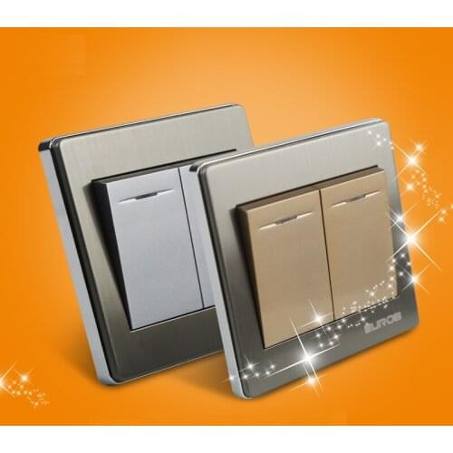E9 Series Brushed Stainless Steel Gold Wall Switch With fluorescence 86-type 2 Gang 1 Way Single Control Switch Socket Panel
