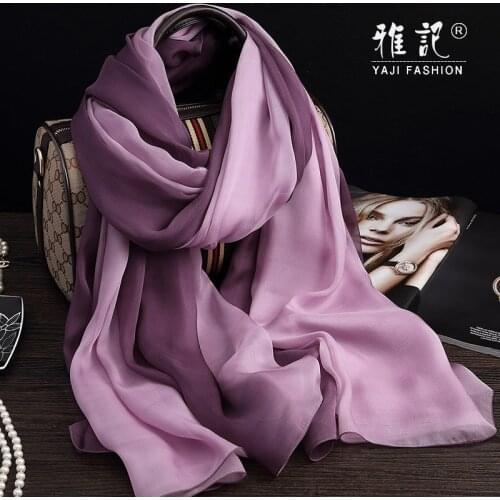 Natural 100% silk scarf Purple gradient Women Foulard Femme female Hangzhou 100% silk scarf shawl long spring autumn winter
