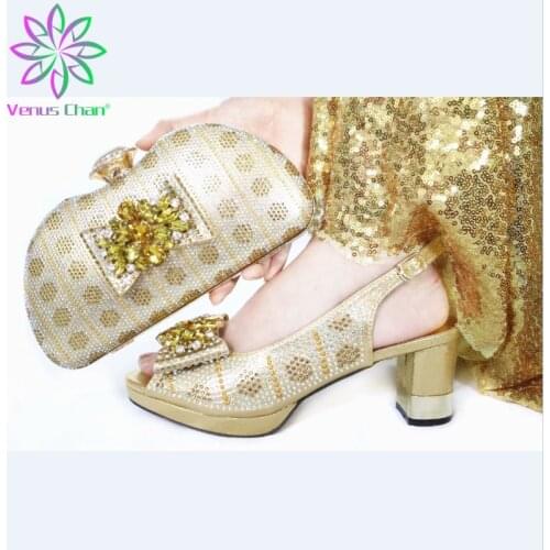 New Fashion African Women Wedding Shoes and Bag Set Decorated with Rhinestone Nigerian Women Shoes High Quality Slip on Pumps
