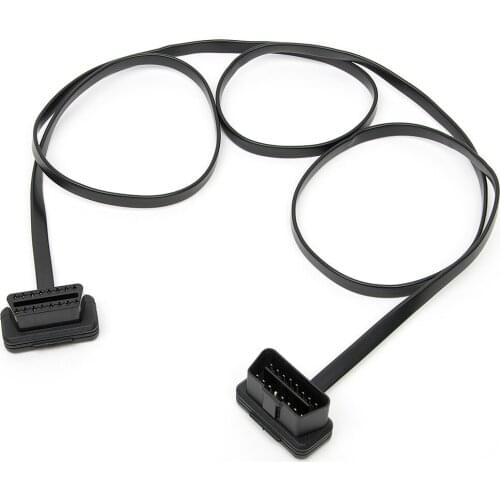 2016 1.5M Flat Thin As Noodle OBD2 OBDII OBD 16Pin ELM327 Male To Female Elbow Extension Cable Diagnostic Scanner Connector