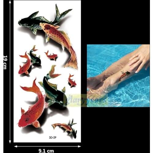 New 1PC Fashion Women Men Waterproof Temporary Tattoo Removable Simulation Vivid Body Art 3D-29 3D Carp Gold Black Fish