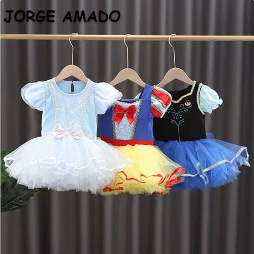 2021 Summer New Kid Girls Dress Cartoon Princess Short Sleeves Ballet Costume Bodysuit Children Cute Style Children Jumpsuit E20