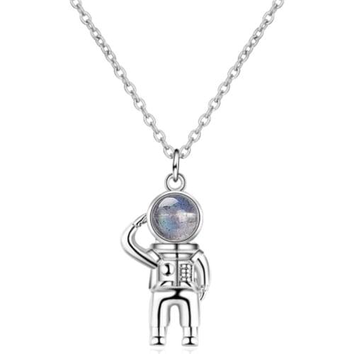Unisex new hot personality fashion trend cute creative astronaut crystal short silver plated necklaces SE083