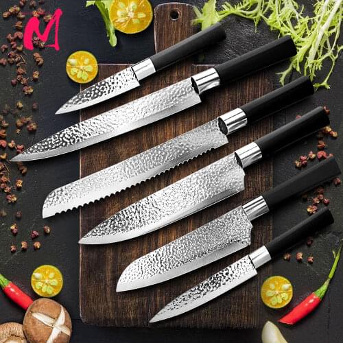 Chef knives 6 Set Professional Japanese Kitchen knives High Carban stainless steel Meat Cleaver Fruit Paring knife Chef Knife