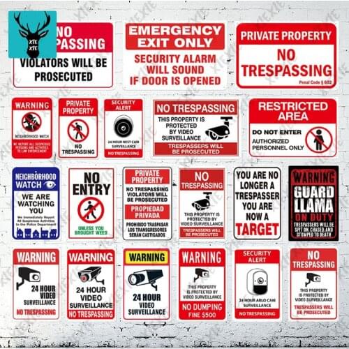 Monitoring Equipment No Trespassing Sign Warning Metal Sign Video Surveillance Sign Wall Decor Yard Sign No Entry Metal Signs