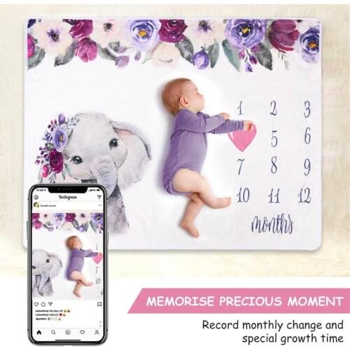 Baby Milestone Blanket Baby Photography Blanket Props Super Soft Elephant Printing Flannel Blanket