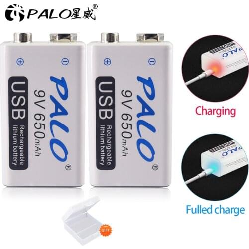 PALO 650mAh 9V 6F22 Li-ion Rechargeable Battery Batteries USB 9V Lithium for Multimeter Microphone Toy Remote Control KTV Hot