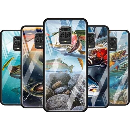 Trout Panel Fish Fishing for Xiaomi Redmi Note 10 Pro Max 10S 9T 9S 9 8T 8 7 Pro 5G Luxury Tempered Glass Phone Case Cover