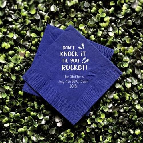 Personalized Fourth of July Napkin Don't Knock it 'Til You Rocket , 4th of July Cocktails -Party Napkins - 4th of July Napkins
