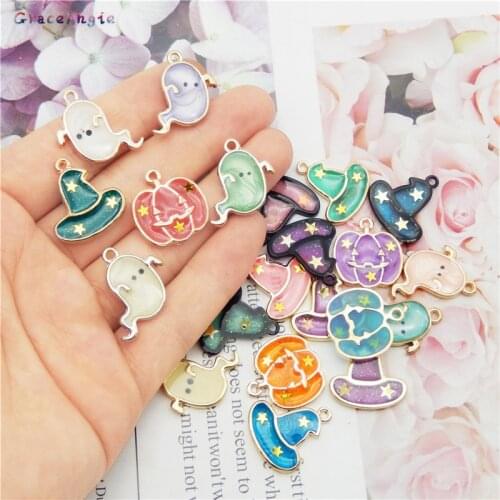 GraceAngie 10Pcs halloween charms for Jewelry Making Magic Hat bracelet Pumpkin ghost hat Pendant necklace earring keychain DIY