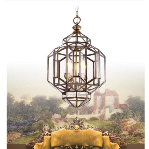 Newly Balcony Antique Glass Pendant LED Lamp Copper Vintage Glass Pendant Lights Bar Corridor Outdoor Indoor Hang Light Fixtures