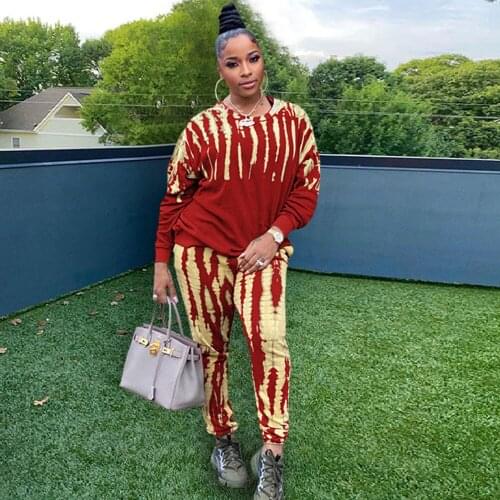 Tie Dye Print Casual Tracksuit Two Piece Set Women Pullover Sweatshirt Top and Pant Set Leisure Sports Suit Matching Set Outfits