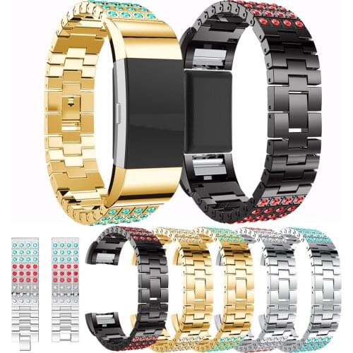 Fashion sport style WatchBand For Fitbit Charge 2 Replacement Metal Bracelet Adjustable For Fitbit charge2 Bands with Rhinestone