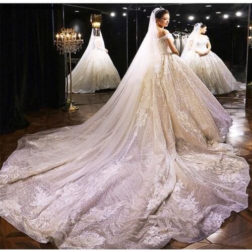 Luxury Sequin Lace Ball Gown Wedding Dress 2021 Shiny Appliques Beading Off Shoulder Bride Dress Bridal Gowns vestidos de novia