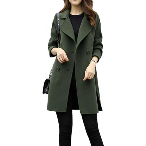 2021 Autumn Winter Fashion Wool Women Autumn Winter Solid Color Lapel Double-breasted Woolen Midi Trench Coat