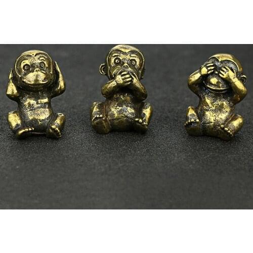 Vintage Brass Creative Cute Sitting Monkey Statue Mini Animal Sculpture Home Office Desk Decorative Ornament Funny Gift Toy